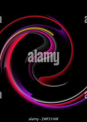 Mehrfarbiges modernes Drallmuster auf schwarzem Hintergrund Stockfoto