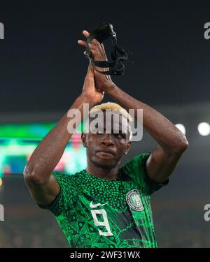 27. Januar 2024: Victor James Osimhen (Nigeria) Gesten während eines Achtelfinale-Spiels des Afrikanischen Cup of Nations, Nigeria gegen Kamerun, im Stade Felix Houphouet-Boigny, Abidjan, Elfenbeinküste. Kim Preis/CSM Stockfoto