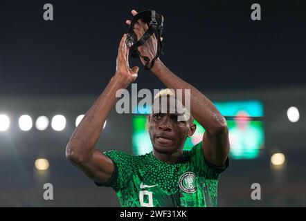 27. Januar 2024: Victor James Osimhen (Nigeria) Gesten während eines Achtelfinale-Spiels des Afrikanischen Cup of Nations, Nigeria gegen Kamerun, im Stade Felix Houphouet-Boigny, Abidjan, Elfenbeinküste. Kim Preis/CSM Stockfoto