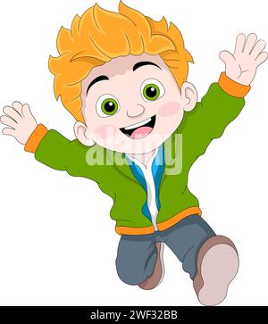 Junge hat ein glückliches Gesicht, das beim Schulabschluss springt, kreatives Illustrationsdesign Stock Vektor