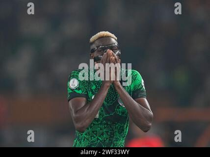 27. Januar 2024: Victor James Osimhen (Nigeria) Gesten während eines Achtelfinale-Spiels des Afrikanischen Cup of Nations, Nigeria gegen Kamerun, im Stade Felix Houphouet-Boigny, Abidjan, Elfenbeinküste. Kim Preis/CSM Stockfoto