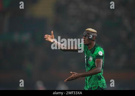 27. Januar 2024: Victor James Osimhen (Nigeria) Gesten während eines Achtelfinale-Spiels des Afrikanischen Cup of Nations, Nigeria gegen Kamerun, im Stade Felix Houphouet-Boigny, Abidjan, Elfenbeinküste. Kim Preis/CSM Stockfoto