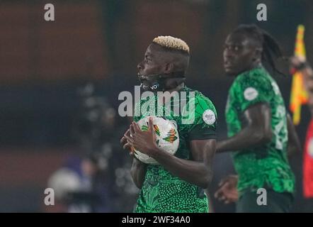 27. Januar 2024: Victor James Osimhen (Nigeria) Gesten während eines Achtelfinale-Spiels des Afrikanischen Cup of Nations, Nigeria gegen Kamerun, im Stade Felix Houphouet-Boigny, Abidjan, Elfenbeinküste. Kim Preis/CSM Stockfoto