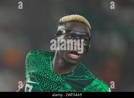 27. Januar 2024: Victor James Osimhen (Nigeria) Gesten während eines Achtelfinale-Spiels des Afrikanischen Cup of Nations, Nigeria gegen Kamerun, im Stade Felix Houphouet-Boigny, Abidjan, Elfenbeinküste. Kim Preis/CSM Stockfoto