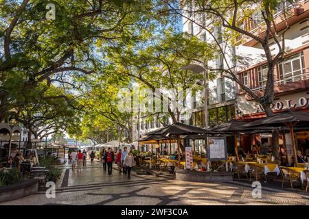 Die Fußgängerzone in der madeirischen Stadt Funchal. Stockfoto