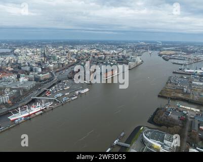 Die HafenCity ist ein Stadtteil der deutschen Stadt Hamburg, zentral gelegen im Stadtteil Hamburg-Mitte. Vogelperspektive aus der Vogelperspektive Stockfoto