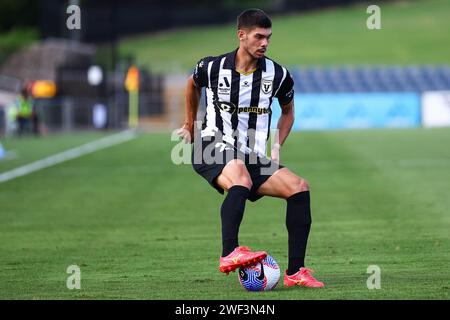 28. Januar 2024; Campbelltown Stadium, Sydney, NSW, Australien: A-League Football, MacArthur FC gegen Perth Glory; Yianna Nicloaou vom Macarthur FC kontrolliert den Ball Stockfoto