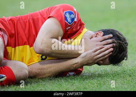 DEVENTER, NIEDERLANDE - 28. JANUAR: Mats Deijl von Go Ahead Eagles am 28. Januar 2024 in Deventer, Niederlande, während des niederländischen Eredivisie-Spiels zwischen Go Ahead Eagles und NEC in de Adelaarshorst. (Foto: Broer van den Boom/Orange Pictures) Stockfoto