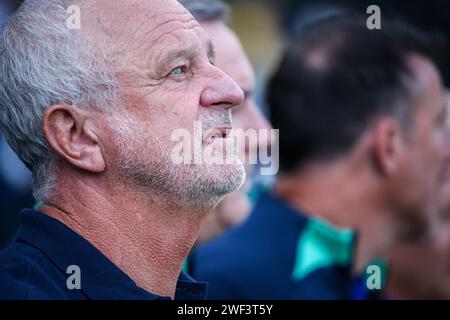 Doha, Katar, 28. Januar 2024, AFC Asian Cup Katar 2023 Achtelfinale – Australien 4:0 Indonesien, australischer Cheftrainer Graham Arnold Stockfoto