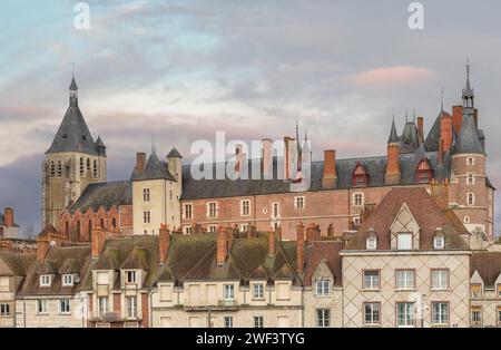 Dächer und Schornsteine einer französischen Stadt an der Loire Stockfoto