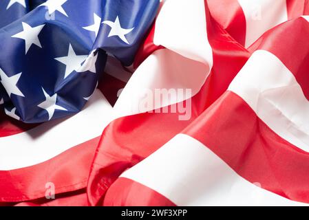 Die amerikanische Flagge. Geriffelt. Rot weiß und Blau. Stockfoto