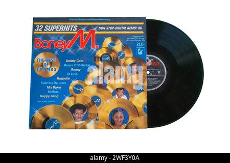 Cover des Albums NON-STOP DIGITAL REMIX Â 86 der deutschen, von Frank Farian produzierte Diskoformation BONEY M. aus dem Jahr 1986 *** Cover des Albums NON-STOP DIGITAL REMIX 86 der deutschen Discogruppe BONEY M, produziert von Frank Farian, ab 1986 Copyright: xx Stockfoto