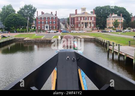 Die historische Freundschaft des salem-Schiffs legte an der salem maritimen National Historic Site in salem, massachusetts, an. Stockfoto