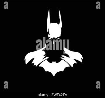 Schwarzweißes Batman-Bild in Illustrator auf weißem Hintergrund Stock Vektor