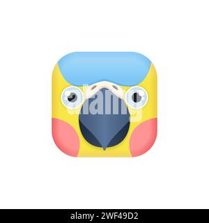 Niedliches Papageiengesicht mit Schnabel und Augen, Vogelkopf in quadratischer Form isoliert Stock Vektor