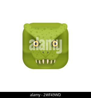 Niedliches quadratisches grünes Krokodilgesicht, Kawaii Avatar oder Monster mit Zähnen Emoji Vektor Illustration Stock Vektor