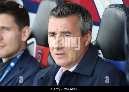 Thierry LARRET/MAXPPP. Fußball. Ligue 1 Uber Isst. Clermont Foot 63 gegen RC Straßburg. Stade Gabriel Montpied. Clermont-Ferrand (63) le 28 janvier 2024. président du Racing Club de Strasbourg Marc Keller Credit: MAXPPP/Alamy Live News Stockfoto