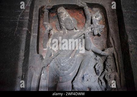 Ellora, Indien - 22. Januar 2024: Kailasa Tempel im Ellora Caves Complex im Aurangabad District von Maharashtra, Indien. Stockfoto