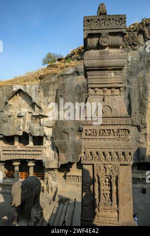 Ellora, Indien - 22. Januar 2024: Kailasa Tempel im Ellora Caves Complex im Aurangabad District von Maharashtra, Indien. Stockfoto