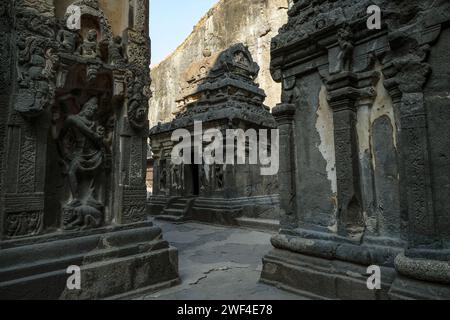 Ellora, Indien - 22. Januar 2024: Kailasa Tempel im Ellora Caves Complex im Aurangabad District von Maharashtra, Indien. Stockfoto