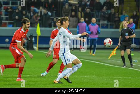 Moskau, Russland – 7. Oktober 2017. Die südkoreanische Fußballnationalmannschaft Jung Woo-Young im Freundschaftsspiel Russland gegen Südkor Stockfoto