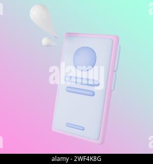 3D-Symbol des Telefons mit Bildschirm und Nachricht Stockfoto