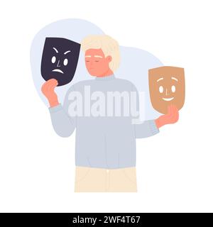 Multiple Persönlichkeitsstörung. Geistiges Problem, geteilte Persönlichkeitskrankheit Cartoon-Vektor-Illustration Stock Vektor