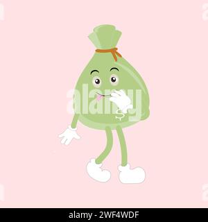 Geldbeutel lustige Zeichentrick-Illustration. Geldbeutel Set Maskottchen von 70er Jahre groovig. Sammlung von Cartoon-, Retro- und groovigen Charakteren. Vektorabbildung. Stock Vektor