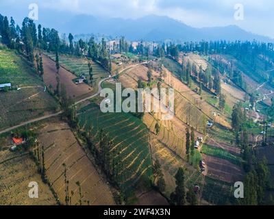 Luftaufnahme von Hangbetrieben in Indonesien Stockfoto