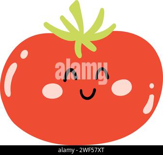 Süße handgezeichnete Tomaten lächelnd. Kawaii lustige Gemüsefigur für Kinder Stock Vektor