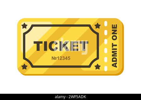 goldenes Ticket auf weißem Hintergrund. Illustration des flachen Vektors. Stock Vektor