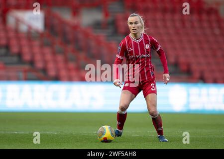 Bristol, Großbritannien. Januar 2024. Sille schlug die Bristol City Women während des Women's Super League Spiels zwischen Bristol City Women und West Ham United Women am 28. Januar 2024 in Ashton Gate in Bristol. Dieses Bild darf nur für redaktionelle Zwecke verwendet werden. Nur redaktionelle Verwendung. Quelle: Ashley Crowden/Alamy Live News Stockfoto