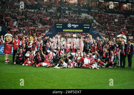 Leiria, Portugal. Januar 2024. Leiria, 27/2024 - Fußball, Finale Four Allianz CUP 2023/24: Das Leiria Municipal Stadium war Austragungsort des Finalspiels zwischen SC Braga und Estoril Praia. (Nuno Brites/Global Imagens) Credit: Atlantico Press/Alamy Live News Stockfoto