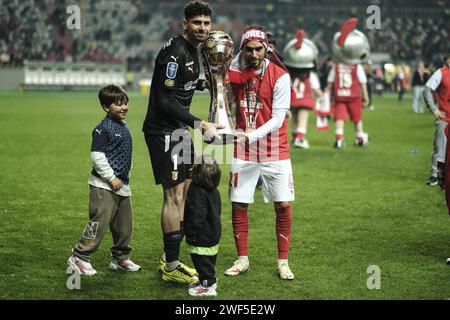 Leiria, Portugal. Januar 2024. Leiria, 27/2024 - Fußball, Finale Four Allianz CUP 2023/24: Das Leiria Municipal Stadium war Austragungsort des Finalspiels zwischen SC Braga und Estoril Praia. (Nuno Brites/Global Imagens) Credit: Atlantico Press/Alamy Live News Stockfoto