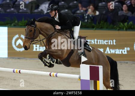 Amsterdam, Niederlande. Januar 2024. AMSTERDAM, NIEDERLANDE - 28. JANUAR: Michael Duffy (IRL) Claptonn Mouche beim Springen Amsterdam 2024 Harry Wouters van den Oudenweijer Trophy im Amsterdam RAI. Foto von Gerard Spaans/Orange-Pictures) Credit: Orange Pics BV/Alamy Live News Stockfoto