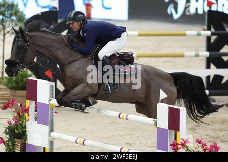 Amsterdam, Niederlande. Januar 2024. AMSTERDAM, NIEDERLANDE - 28. JANUAR: PIM Mulder (NED) Dunaghmore beim Springen Amsterdam 2024 Harry Wouters van den Oudenweijer Trophy in der Amsterdam RAI. Foto von Gerard Spaans/Orange-Pictures Credit: Orange Pics BV/Alamy Live News Stockfoto