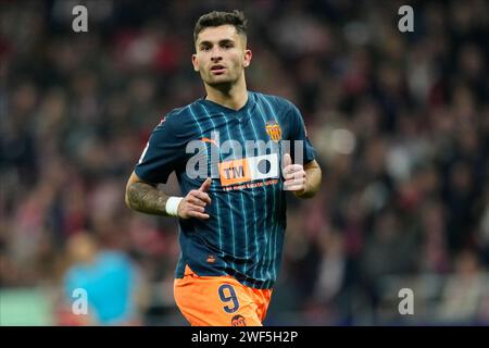 Madrid, Spanien. Januar 2024. Hugo Duro von Valencia CF Credit: PRESSINPHOTO SPORTS AGENCY/Alamy Live News Stockfoto