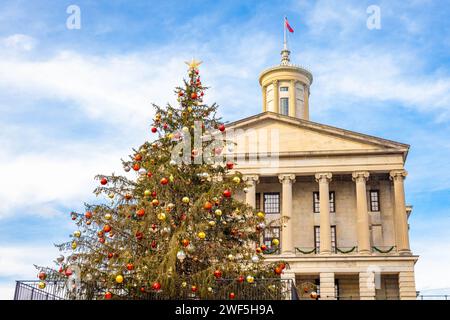 Malerischer Blick auf das Tennessee State Capitol Gebäude bei Sonnenuntergang niemand Stockfoto