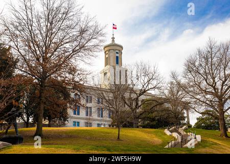 Malerischer Blick auf das Tennessee State Capitol Gebäude bei Sonnenuntergang niemand Stockfoto