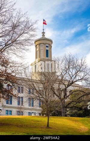 Malerischer Blick auf das Tennessee State Capitol Gebäude bei Sonnenuntergang niemand Stockfoto