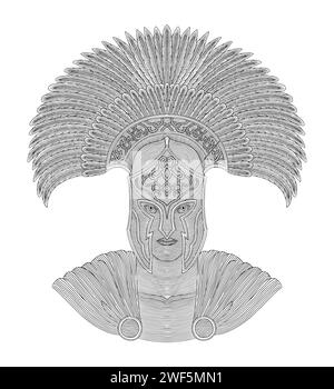 Spartanischer Krieger Kommandant, Vintage Gravur Zeichnung Stil Illustration Stock Vektor