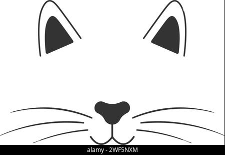 Katzenmaulkorb mit Ohren und Barthaaren, Nase, Mund. Niedlicher Tiermasken-Filter. Schilderdesign für Tierpflege und Badesalon oder Ladengeschäft isoliert auf weißem Hintergrund. Vektorgrafik Stock Vektor