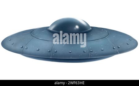 UFO. Alien Raumschiff auf weißem Hintergrund, Illustration Stockfoto