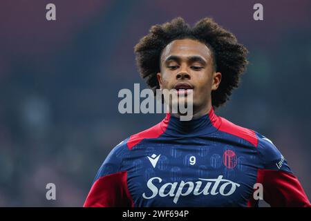 Mailand, Italien. Januar 2024. Joshua Zirkzee von Bologna FC spielt beim Fußball-Spiel der Serie A 2023/24 zwischen dem AC Milan und Bologna FC im San Siro Stadion mit. Endergebnis; Milan 2:2 Bologna Credit: SOPA Images Limited/Alamy Live News Stockfoto