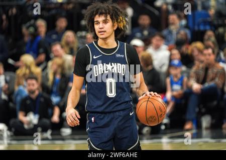 Orlando, Florida, USA, 28. Januar 2024, Orlando Magic's Anthony Black #0 im Kia Center. (Foto: Marty Jean-Louis/Alamy Live News Stockfoto