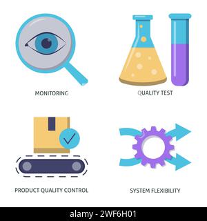 Einfache Symbolgruppe für Produktqualitätskontrolle. Vektorabbildung. Stock Vektor