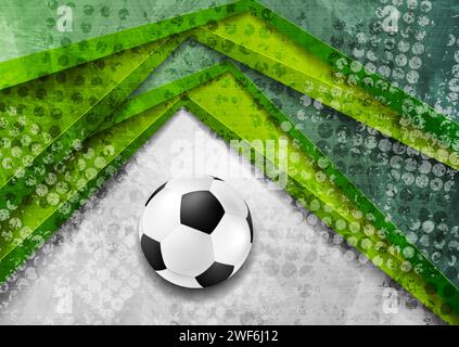 Grauer grüner Grunge-Fußball-Hintergrund mit Fußball. Vektordesign Stock Vektor