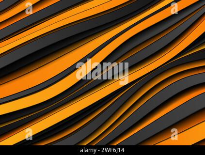 Oranger und schwarzer abstrakter Hintergrund der gekrümmten Halloween-Wellen. Vektordesign Stock Vektor
