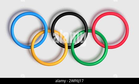 3D Olympia Ringe mit Schatten. Logo der Olympischen Spiele. Vektorabbildung. Stock Vektor