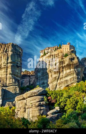 Kloster Varlaam, Metera, Trikala, Thessalien, Griechenland. Meteora wurde von der UNESCO zum Weltkulturerbe erklärt. Stockfoto